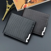 new style wallet mens short card holder crocodile pattern soft wallet male fashion horizontal metal plate coin purses