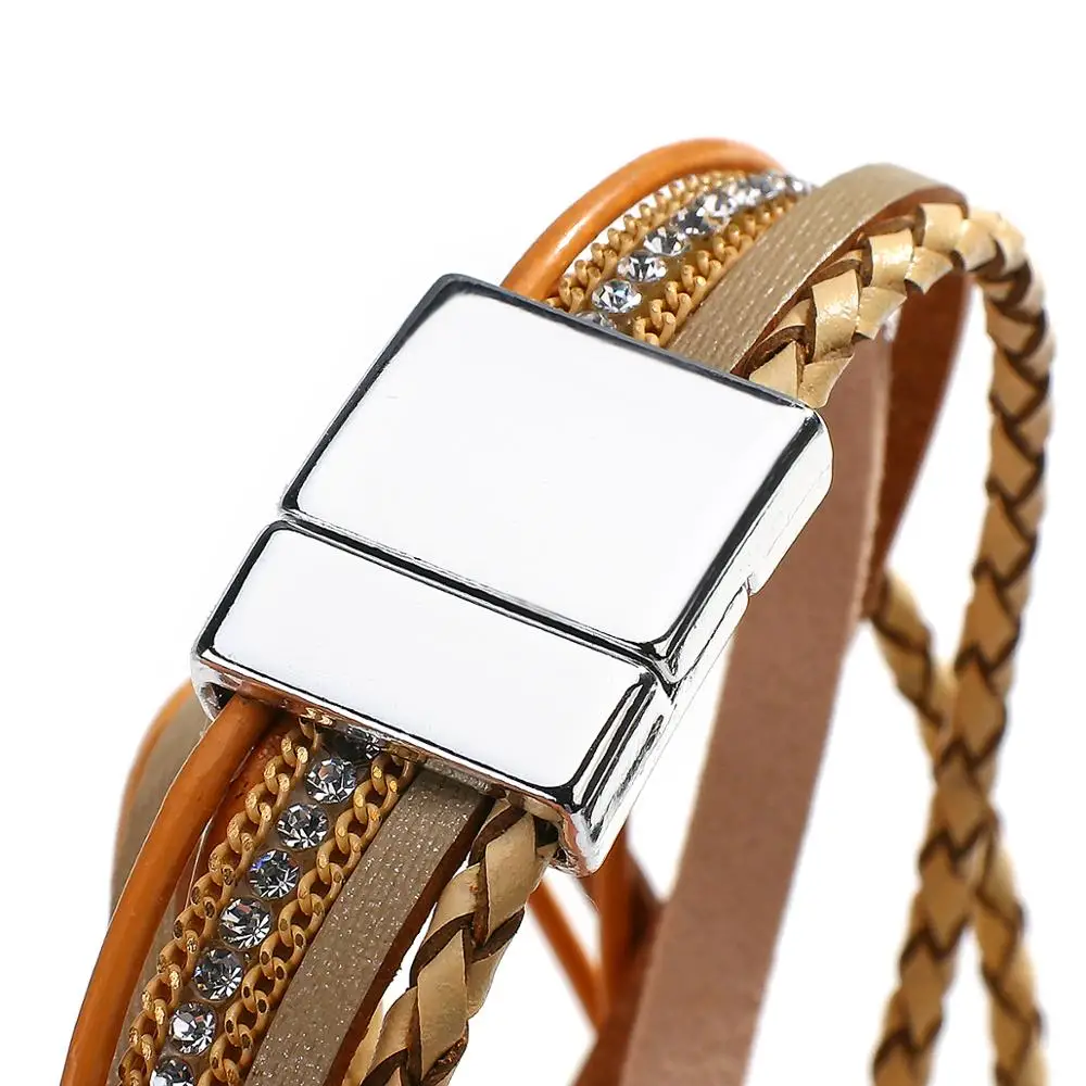 

ALLYES Boho Pearl Beads Braided Leather Bracelet for Woman Fashion Multilayer Rhinestone Wrap Bracelets Bangles Jewelry