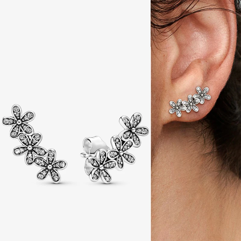 

100% 925 Sterling Silver Pan Earring Fashionable And Dazzling Daisy Earrings For Women Wedding Gift Fashion Jewelry
