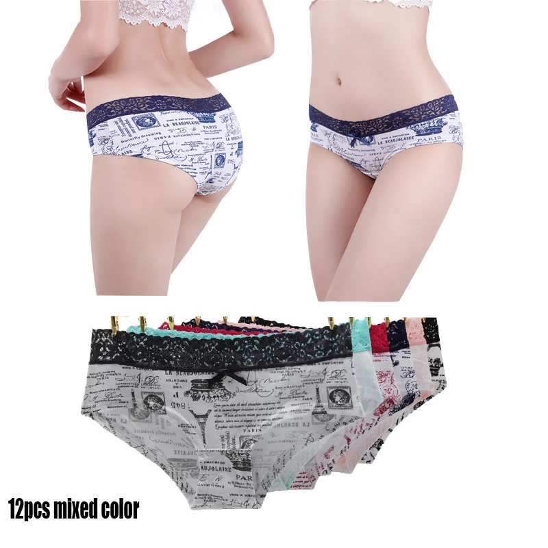 

Трусики женские хлопковые однотонные с цветочным кружевом, 12 шт./комплект