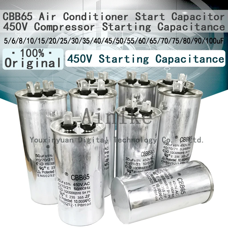 Пусковая емкость CBB65 для кондиционера 450 в 5/6/8/10/15/20/25 мкФ 30 35 40 45 50 Ф 55 60 65 70 75 80 90 100
