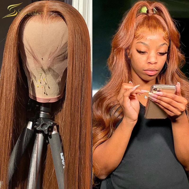 

Ginger Color Straight 360 Lace Frontal Wig Human Hair HD Transparent Brown 13x4 Lace Front Wig Brazilian Orange Preplucked Full