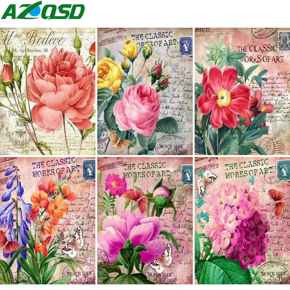 

Картина AZQSD по номерам, роза, Маргаритка, фотография по номерам, цветок, буква, картина маслом для дома