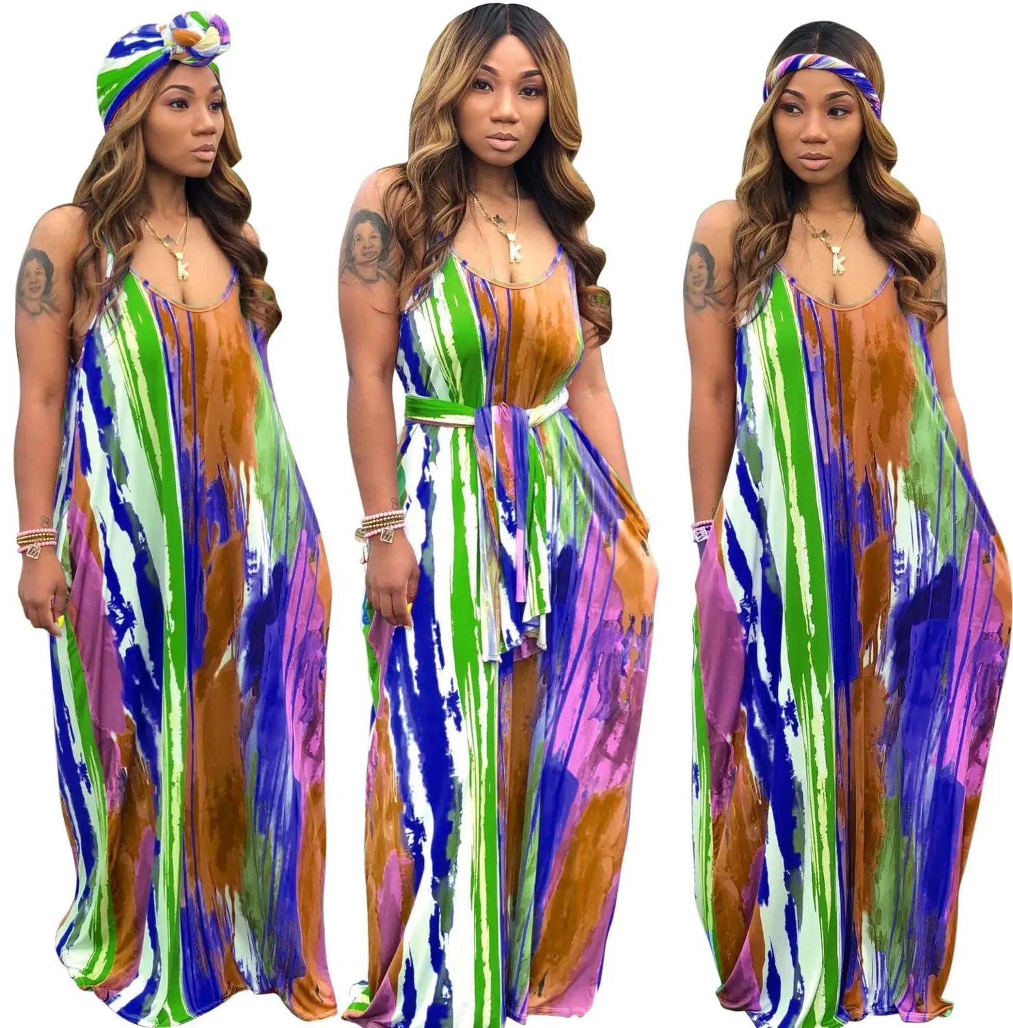 Женское длинное платье без рукавов с V образным вырезом|Женские платья| |