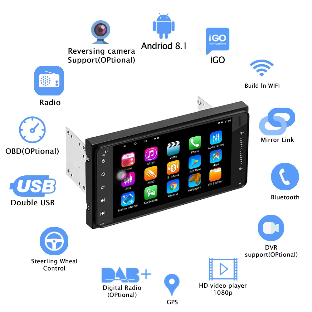 RDS 2Din Android 8 1 универсальный автомобильный радиоприемник стерео мультимедийный