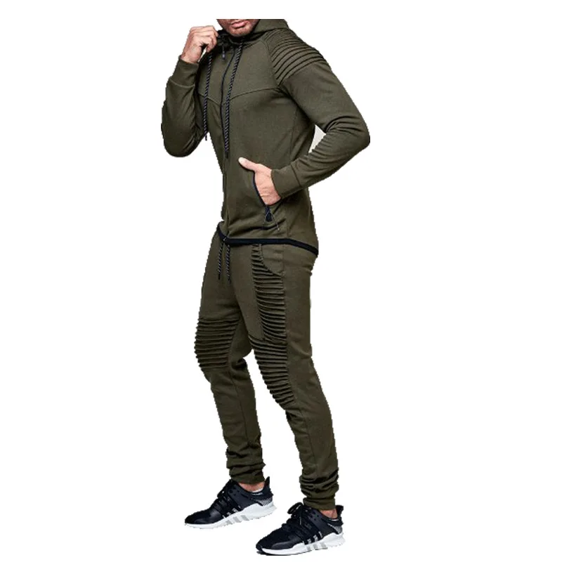 

2 Pieces Autumn Run Tracksuit Men Pleated Stripes Sweatshirt Sports Set Gym Clothes Sport Suit Training Hoodies Suit Sport Wear