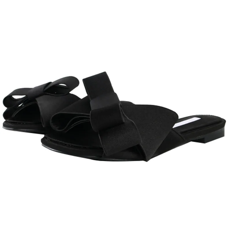 

real silk butterfly-knot slippers woman fashion brand design mules shoes summer riband bow knot slides woman flip flops