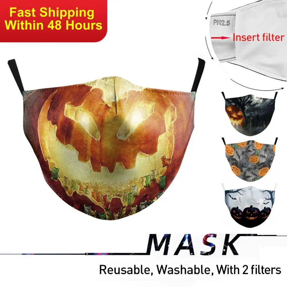 

Zawaland Kids Funny Print Mouth Masks Washable Fabric Halloween Mask Dust-proof Face Cover Reusable