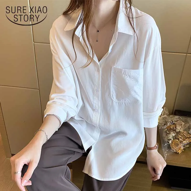 

Blusas Fashion Blouses Tops Long Sleeve Woman Shirt Autumn 2021 Office Lady Loose Shirt POLO Collar Casual Korean Cardigan 10934