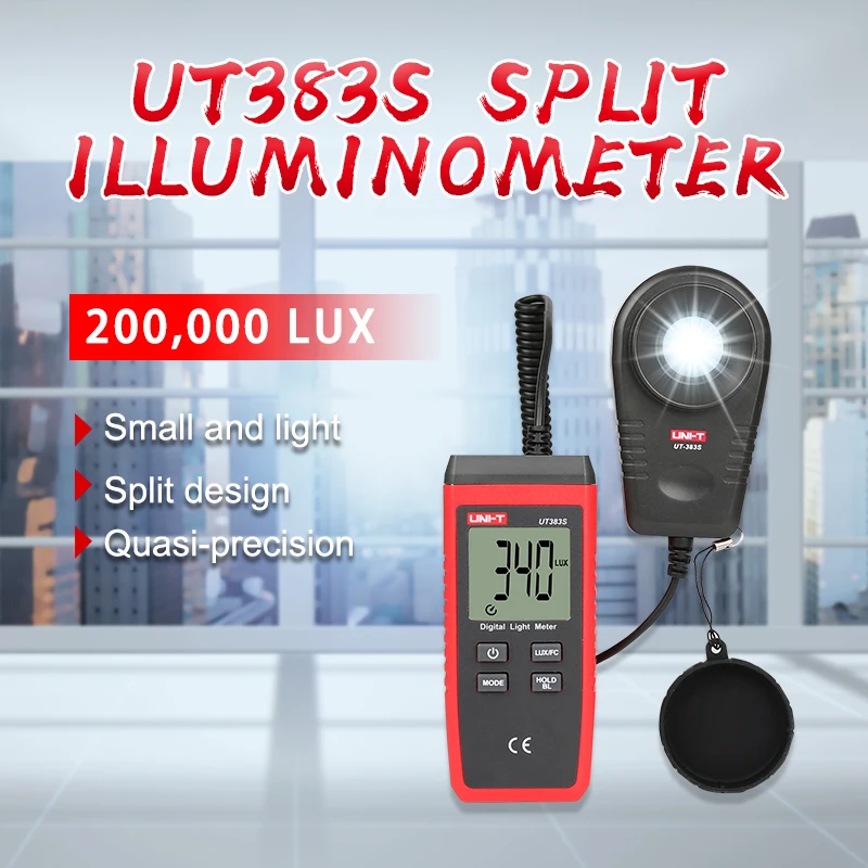 Цифровой светильник UT383S, цифровой измеритель Iluminance, разделительный зонд, Автоматический диапазон, индикация низкого заряда батареи, индикация перегрузки(LO/HI