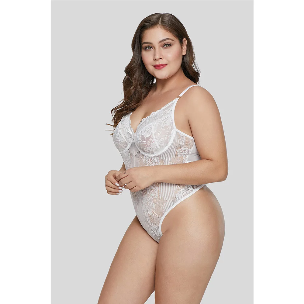 Красный/черный/белый Сладкий цветочный размера плюс L-5XL боди с вырезами