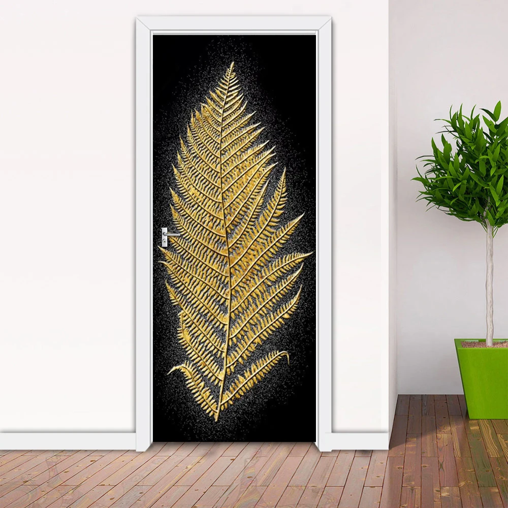 Современные скандинавские тропические наклейки на дверь с золотыми листьями ПВХ