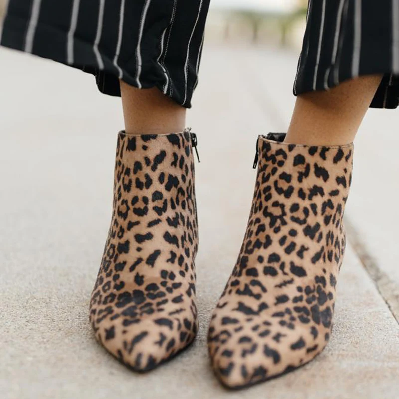 2019 г. женские ботинки на высоком каблуке зимняя женская модная леопардовая