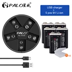 Аккумуляторная батарея PALO 9 В, литий-ионная батарея 9 В 6f22 + зарядное устройство 9 В, 5 слотов, зарядное устройство usb 9 В 6f22