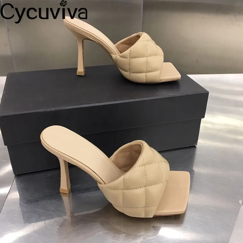 Сандалии женские с квадратным носком шикарные кожаные туфли ромбовидным на