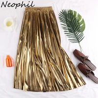 neophil women pleated shining long skirt sequined runched plisadas falda negras larga vintage high waist party chic skirt s21823