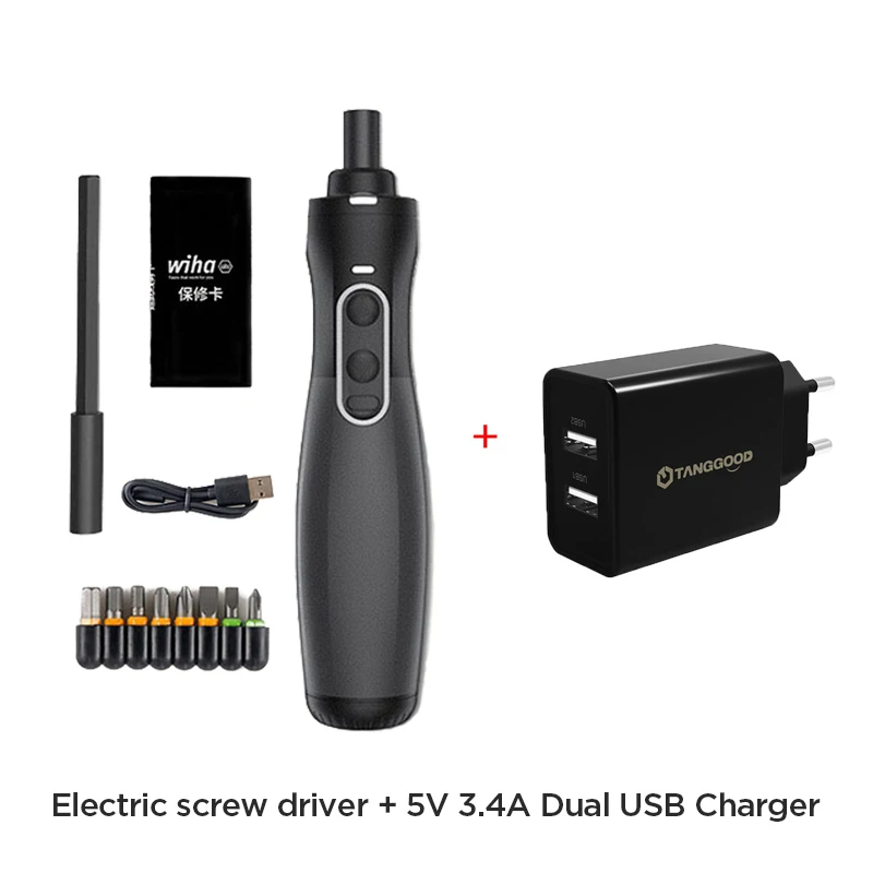 Add Dual USB Charger Xiaomi Mijia Wiha zu электрическая отвертка Беспроводная двойная мощность 8 в 1 Набор отверток и светодиодный светильник удлинитель Электрический винт - Цвет: Add Dual USB Charger
