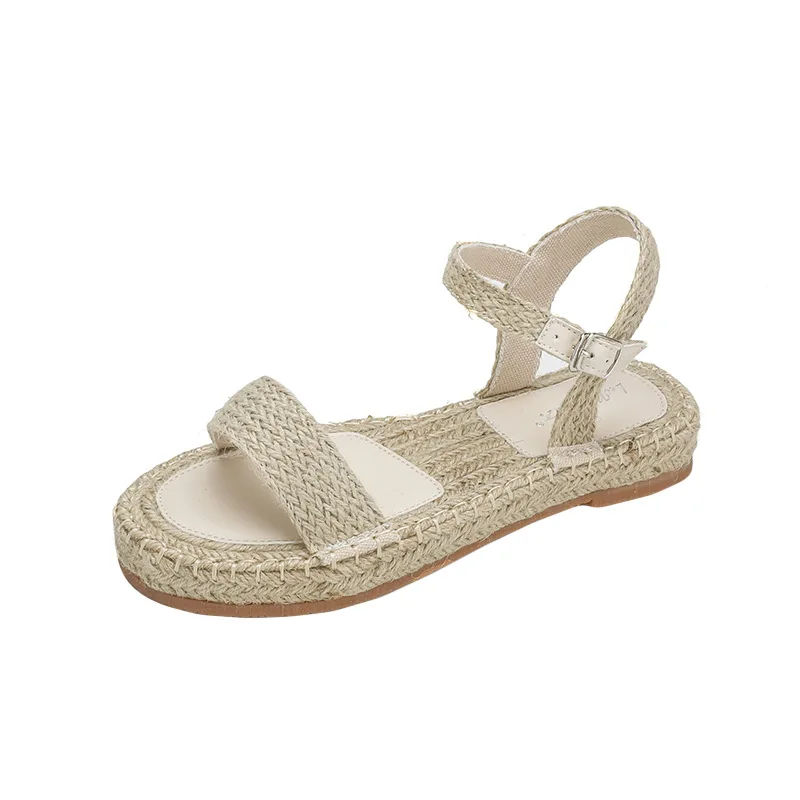 

All-Match Handmade Sandal Clear Heels Comfort Shoes for Women 2021 Summer Suit Female Beige Med Rope Lace Up New Girls Black Med