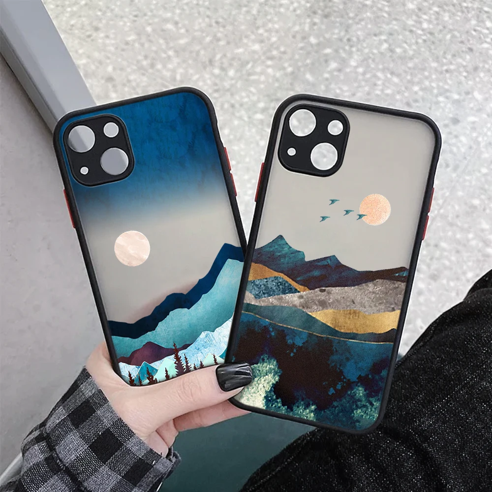 

Hand Painted Phone Case for iphone 13 11 XS 12 Pro Max Mini Sunset dusk night view watercolor Scenery SE2020 7 8 plus X XR coque
