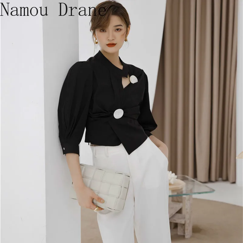 Женская блузка с длинным рукавом черная ассиметричная 2020 | одежда