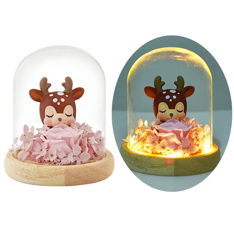 17cm Deer Rose Light Красота и чудовище, искусственные цветы, вечная Золотая фольга, роза, светодиодный светильник, стеклянный купол, ночник, подарок на день рождения для девочек - Цвет: 17cm Deer Rose Light
