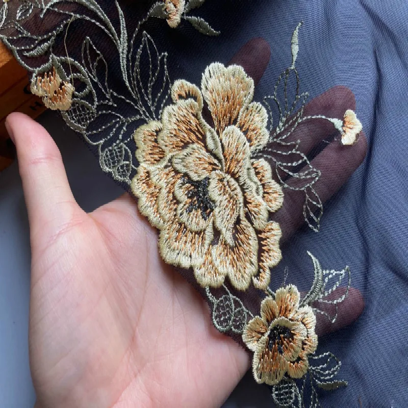 2 ярда/лот 20 см розовый черный флуоресцентный синий цветочный вышивка высокое