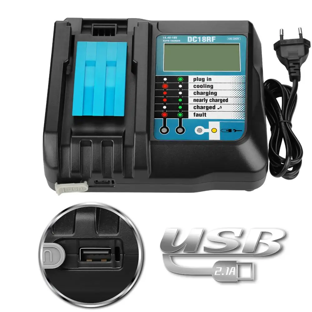 power tool battery lcd charger for makita dc18rf li ion battery rapid 3 5a charger bl1430 bl1815 bl1830 bl1860 with usb port free global shipping
