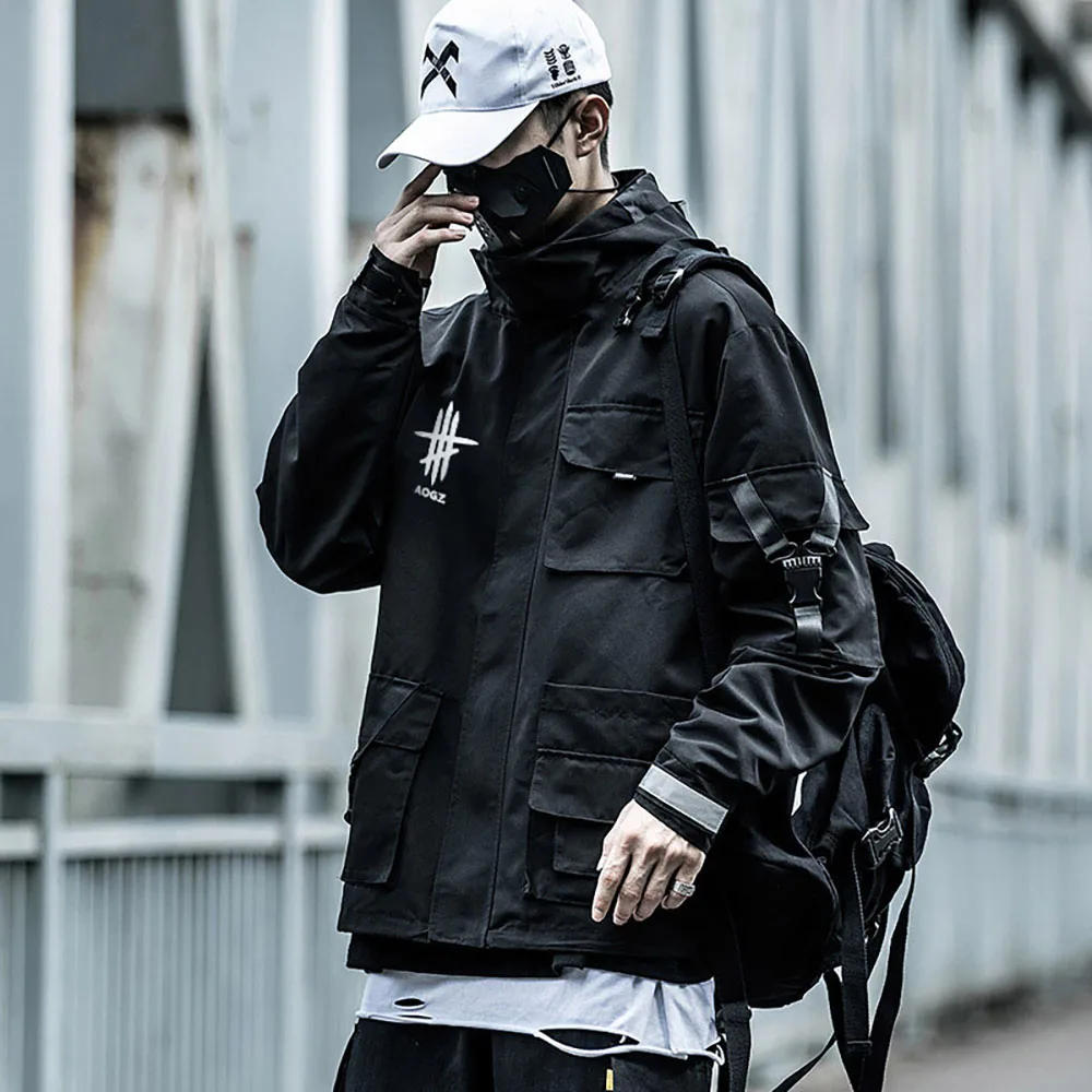 

Куртка Techwear Мужская черная, модная Водонепроницаемая ветровка, уличная одежда