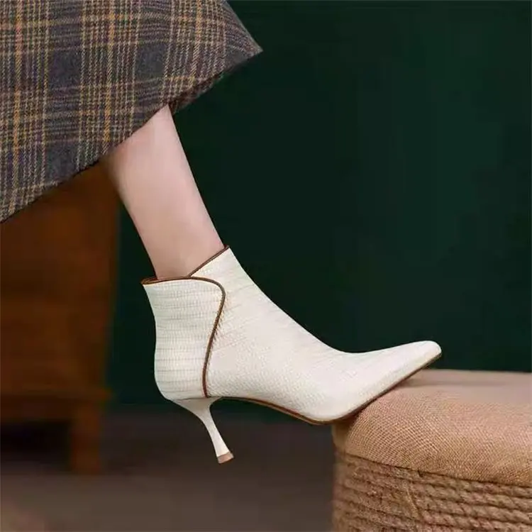 

Women Ankle Boots Shoes High Heels Pointed Toe White Autumn Winter Elegant Fashion Shoes Women Footwear Female