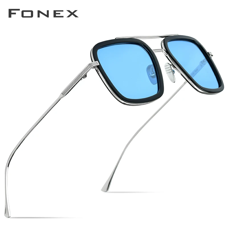 FONEX, поляризационные мужские солнцезащитные очки из чистого титана и ацетата, Tony Stark, высокое качество, Железный Паук, Эдит, солнцезащитные очки для женщин, 8512 - Цвет линз: Синий