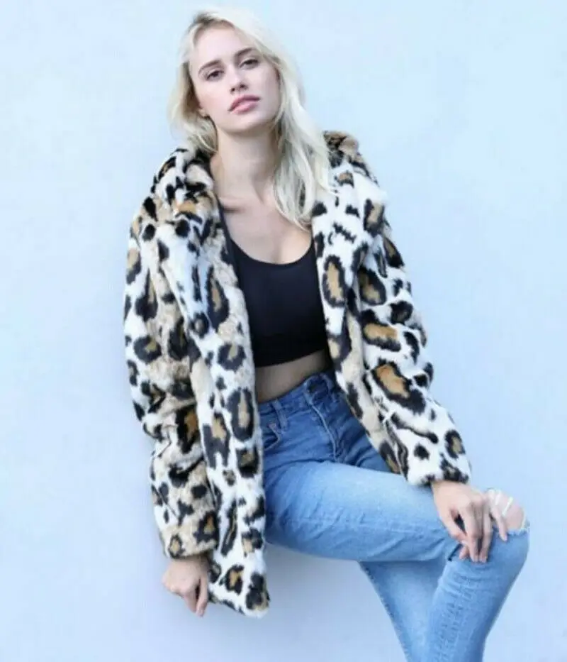 Милое Женское пальто с леопардовым узором из искусственного меха зимняя куртка