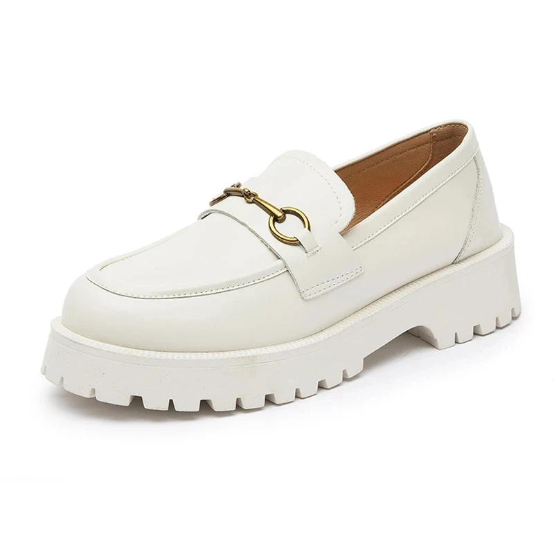 

Women Loafer Shoes 2021 Spring New British Style Genuine Leather Ladies Oxford Shoes Metal Buckle Casual Sneakers Ladies