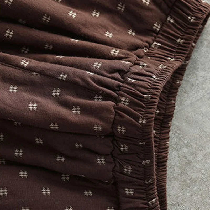 

Johnature Autumn Winter 2021 New Retro Dot Pockets Elastic Waist Half Skirt Cotton Linen Loose Comfortable All-match Women Skirt