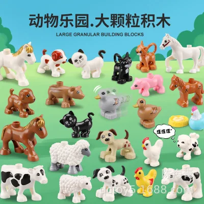 

Big Building Block Compatible Dupl Bricks Animal Series Model Figures Elephant Monkey Chicken Panda Kids Educational Toys