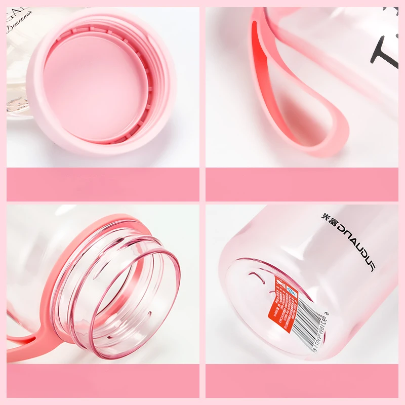 

600ml Plastic Water Bottles Letters Transparent Portable Handle Reusable Students Summer Outdoor Office Drinking Bottle