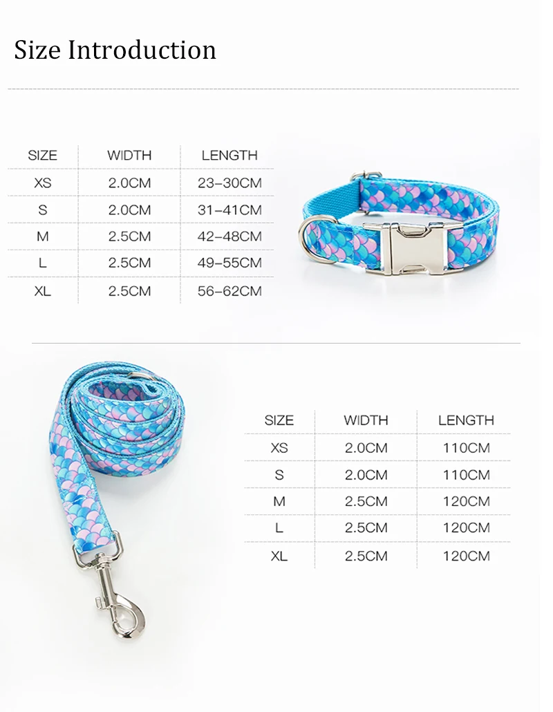

KOMMILIEF Polyester Dog Collar Personalized Laser Engraving Dog ID Name Pet Collar For Dogs Mermaid Print Dog Necklace Collars