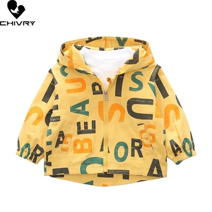 New 2021 Autumn Baby Girls Coat Kids Windbreaker Boys Outerwear Fashion Hooded Cute Cartoon Letter Print Zipper Jackets Clothing