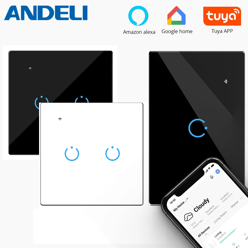 

1/2/3/4 Gang Smart Light Wall Switch Touch RF433+Wifi Voice Bluetoo Control by App Tuya and Smart Life Support Alexa Goolge Home