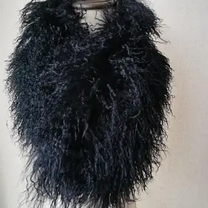 Imported Real Mongolia Lamb Fur Scarf Women Winter Warm Neckerchief Natural Curl Black