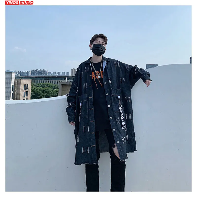 Прямая поставка 2020 осенние удлиненные потертые джинсовые пальто Японская