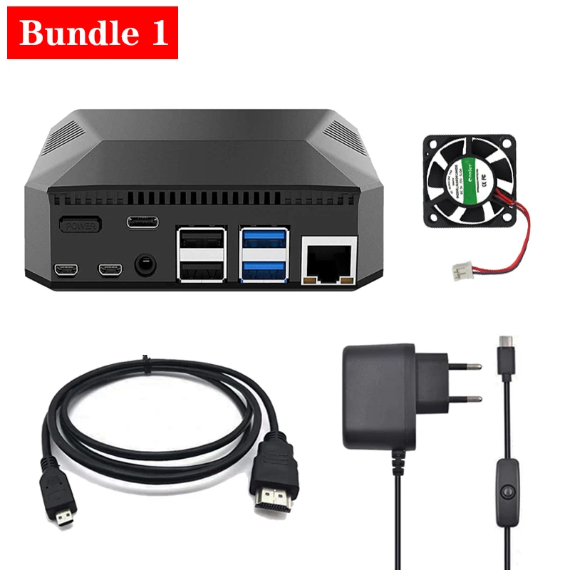 Raspberry Pi 4 Алюминиевый чехол металлический корпус с адаптером питания Micro HDMI кабель для Raspberry Pi 4 Модель B 4B - Цвет: Bundle 1