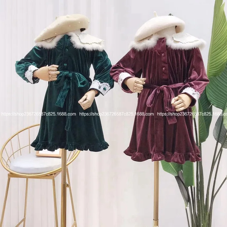 Детская одежда коллекция 2019 года сезон осень зима новое бархатное платье для