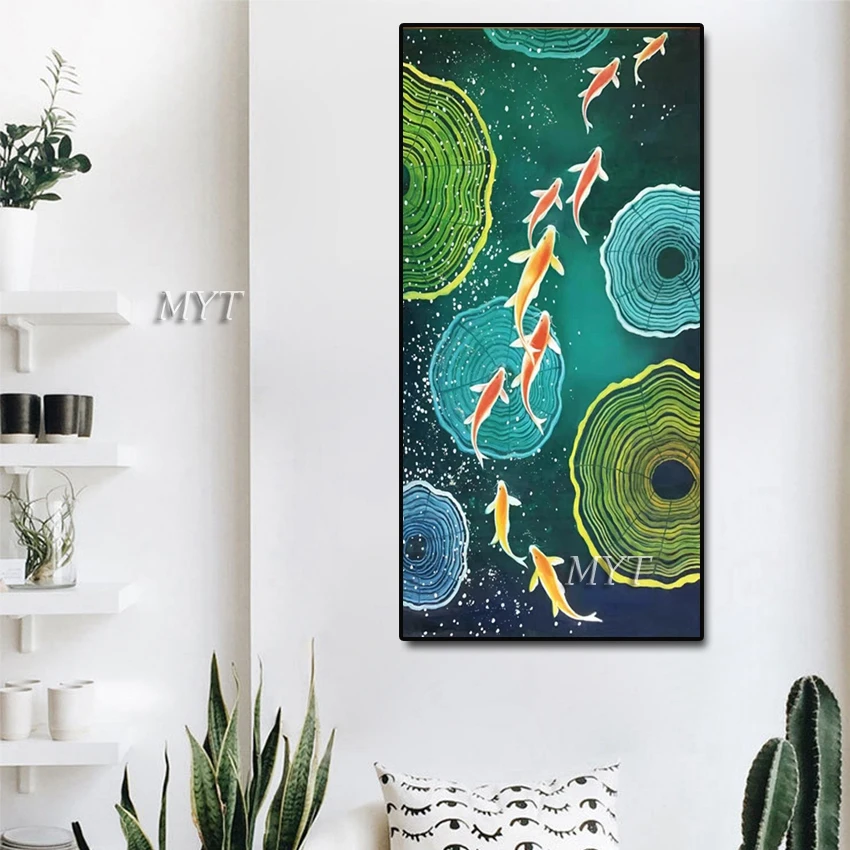 Настенное украшение для отеля ручная роспись золотые рыбы картина на стену