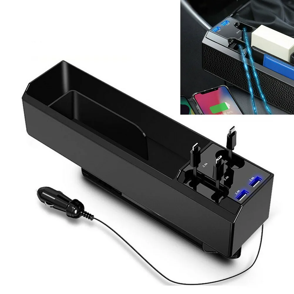 

Car Seat Crevice Storage Box Gap Stowing Tidying Organizer Cup Phone Holder Dual USB Port Phone Charger