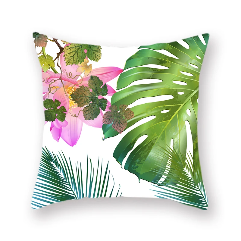 

1pcs Polyester Home Green Soft Throw Pillowcase Nordic Tropical Plant,cactus Printed Sofa Bench Leisure Cushion Cover