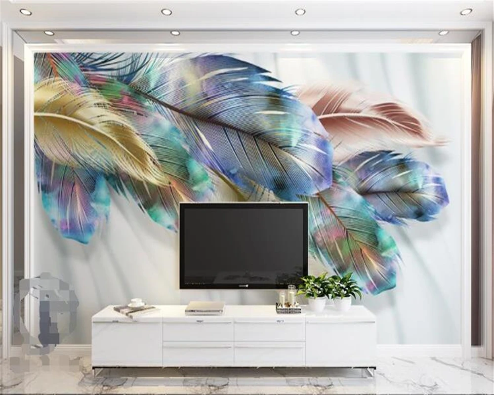 

beibehang wallpaper Custom Nordic modern minimalist color feather light luxury background wall golden feather papier peint mural