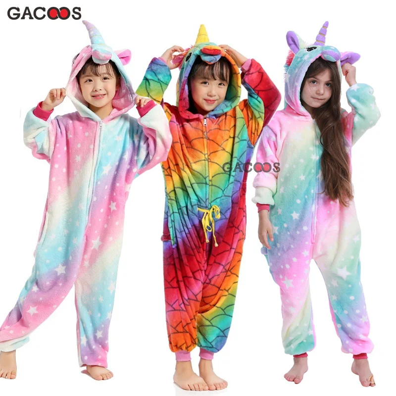 Пижамы с единорогом для девочек и мальчиков зимняя Пижама изображением животных