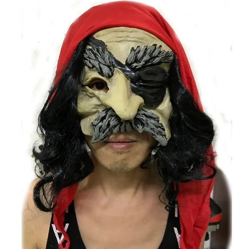 

10pcs Halloween Horror Scary Black Haired Robber Pirate Cosplay Props Dance Party Holiday Performance Show Latex Mask Kids Adult