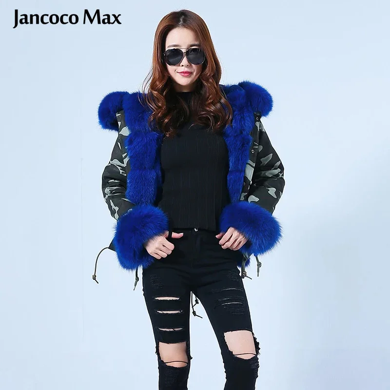 Jancoco Max Женская парка с воротником из натурального Лисьего меха на манжетах