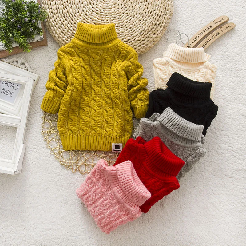 

DIIMUU Kids Boy Girl Sweater Knitwear Turtleneck Pullover Clothes Baby Winter Tops Solid Sweaters Children Boy Girl Warm Coat